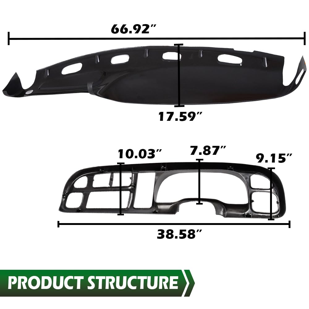 G-PLUS Dash Bezel + Dashboard Cover Set w/Clips Compatible with 1998-2002 Dodge Ram 1500 2500 3500 Beige