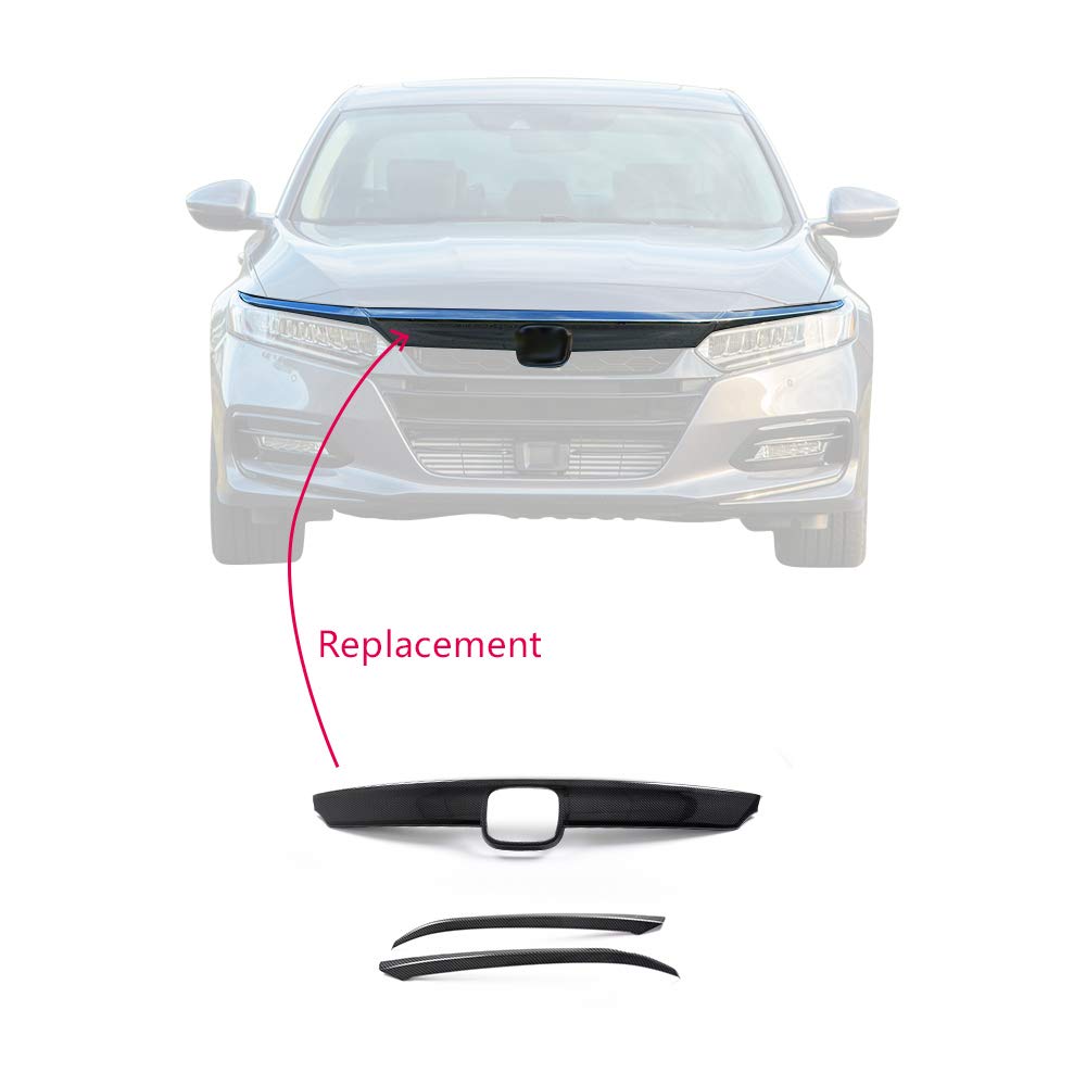 G-PLUS Carbon Fiber Front Bumper Lip Upper Grill Molding Trim Cover + 2Pcs Eyelid Cover Set, Compatible with Honda Accord 10th Gen Sedan 2018-2020, 3pcs