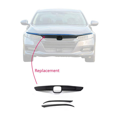 G-PLUS Carbon Fiber Front Bumper Lip Upper Grill Molding Trim Cover + 2Pcs Eyelid Cover Set, Compatible with Honda Accord 10th Gen Sedan 2018-2020, 3pcs