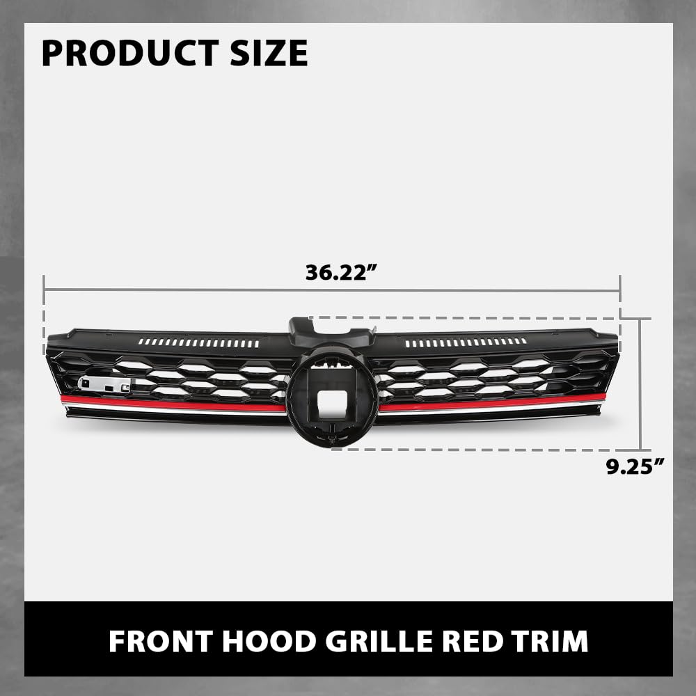 G-PLUS Front Bumper Hood Grille W/Red Trim, Compatible with Volkswagen Golf 7.5 2017-2019, 5GM853651AGCEE, 5GM853651AJCEE