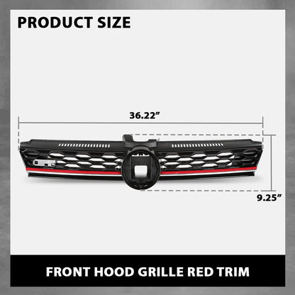 G-PLUS Front Bumper Hood Grille W/Red Trim, Compatible with Volkswagen Golf 7.5 2017-2019, 5GM853651AGCEE, 5GM853651AJCEE