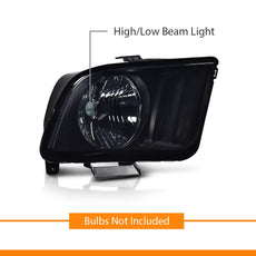 G-PLUS Headlights Assembly for Ford Mustang 2005-2009 Smoky Lens Black Housing Amber Reflector Additional Angle