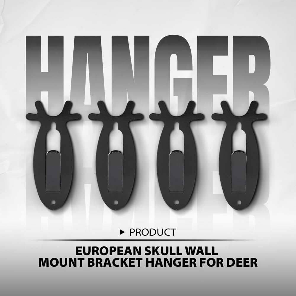 G-PLUS 4 Pack of Wall Hanger Hook European Antler Style Wall Mount Bracket for Hanging Mounting Deer, Antler S, Whitetail Deer, Mule Deer and Many Other Animals Living Room Bedroom Home Decor Black