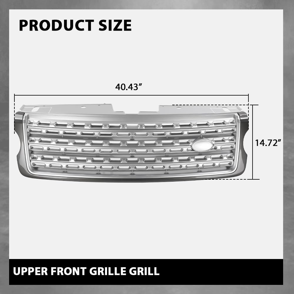 G-PLUS Front Grill Compatible with Land Rover Range Rover Vogue L405 2013 2014 2015 2016 2017 Silver Upper Grille LR055880