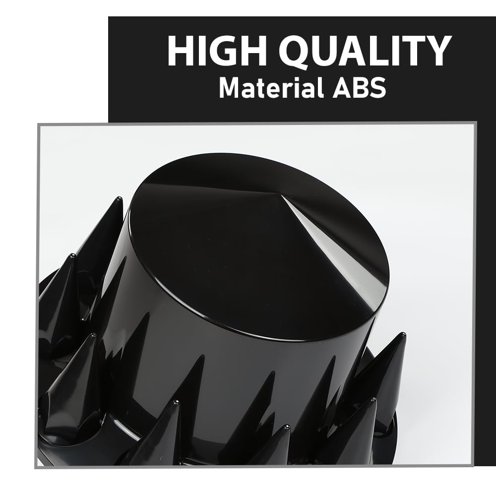 G-PLUS Rear Wheel Cover Axle 33mm Spiked Hub Cover Kit Compatible with Semi-Trucks 22.5" and 24.5" Wheels ABS Plastic Black