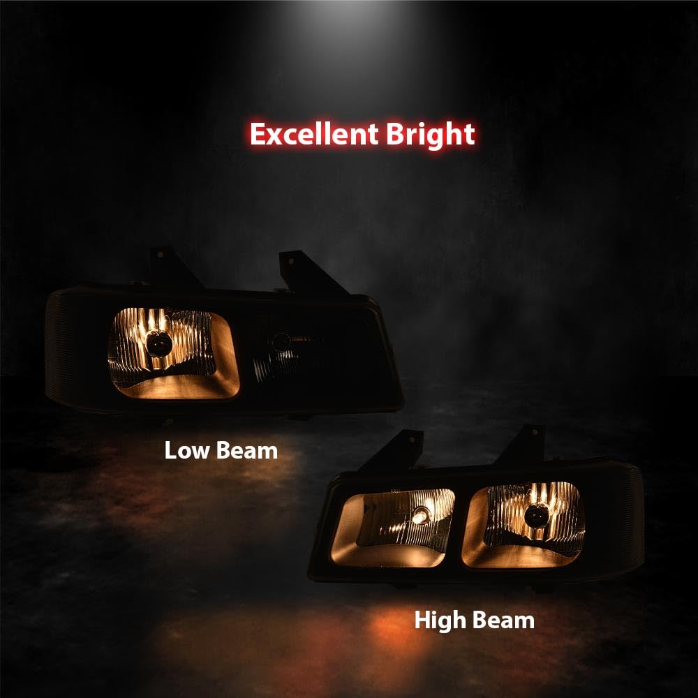 G-PLUS Headlights Assembly w/Bulbs Fit Chevy Express 1500 2500 3500 Van 2003-2019/Fit GMC Savana 1500 2500 3500 Van 2003-2019 Headlamps Clear Lens Black Housing Clear Reflector,faros delanteros