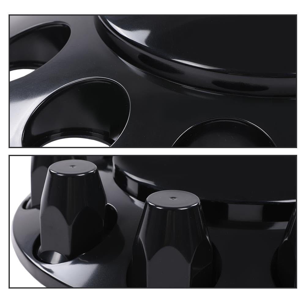 G-PLUS Front Wheel Covers Hub Axle Semi Fit Most of 10 Holes 20" & 22.5" & 24.5" Semi-Truck Wheels with 11.25" Bolt Circle Wheels Glossy Black Plastic ABS
