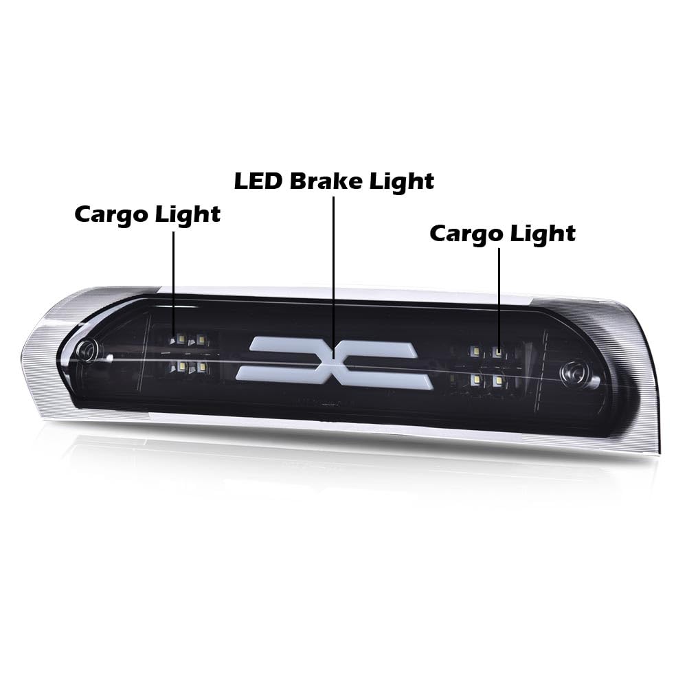 G-PLUS LED Third Brake Light Compatible With Dodge RAM 2002 2003 2004 2005 2006 2007 2008 2009, 3RD LED Bar Brake/Cargo Light,Type X Smoky lens Black Housing