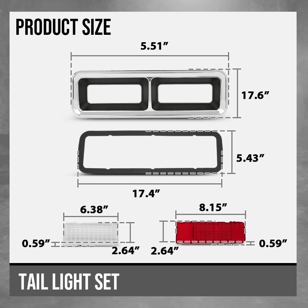 G-PLUS Tail Light Set, Bezels, Lens, Right & Left Compatible with Chevy Camaro 1968 Red