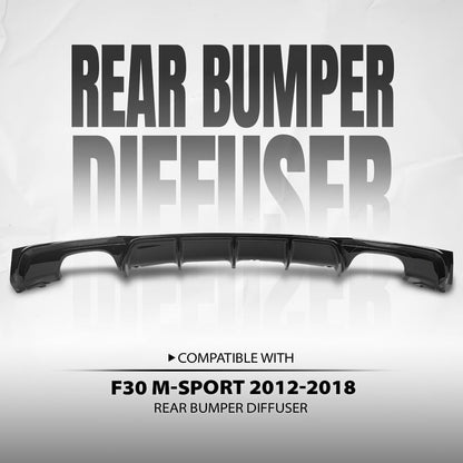 G-PLUS Rear Diffuser Fit BMW 3 Series F30 Sedan F31 Touring M-Tech Performance M Sport Bumper Model 2012-2018 M Performance Style (Single Sided Dual Output) Rear Bumper Diffuser Gloss Black