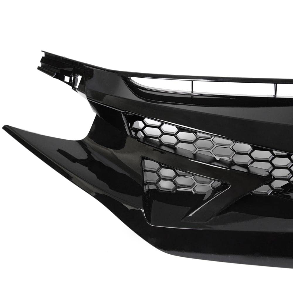 G-PLUS Compatible with Honda Civic 2019-2020 Front Bumper Hood Honeycomb Grill Black w/Eyebrow Black