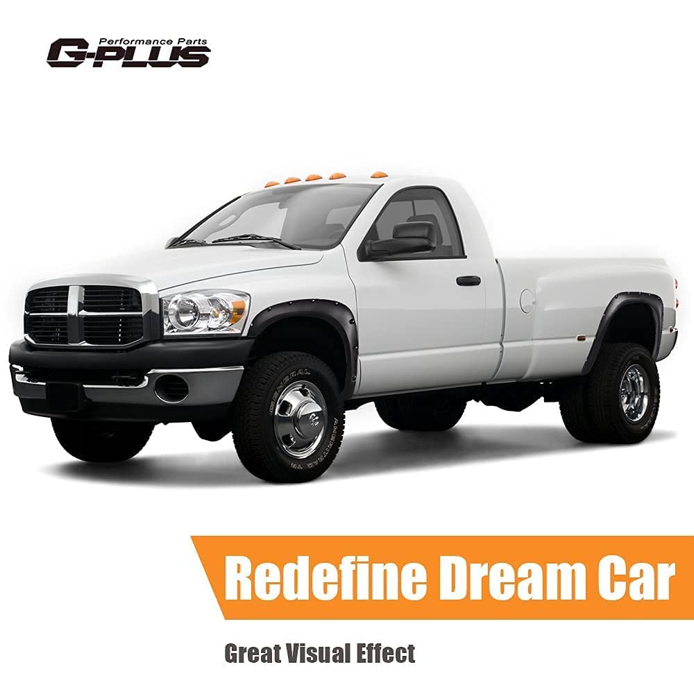 G-PLUS Rugged Fender Flares Compatible with Dodge Ram 1500 2002-2008/Compatible with Dodge Ram 2500 3500 2003-2009 Textured Pocket Riveted Style Wheel Flares 4 Pcs