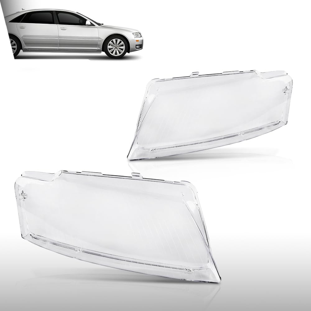 G-PLUS Headlight Lens Cover Compatible with Audi A8 D3 2005-2010 Left & Right Pair Front Headlamp Lens Cover Clear