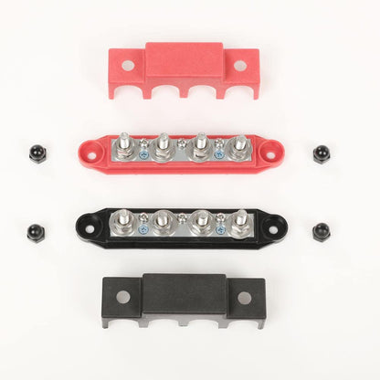 G-PLUS 4 Post Power Distribution Block Bus Bar with Cover, Busbar Power Battery Terminal Distribution Block 5/16" Posts 12V 250A, 4 Post Busbar Power Distribution Block Black & Red