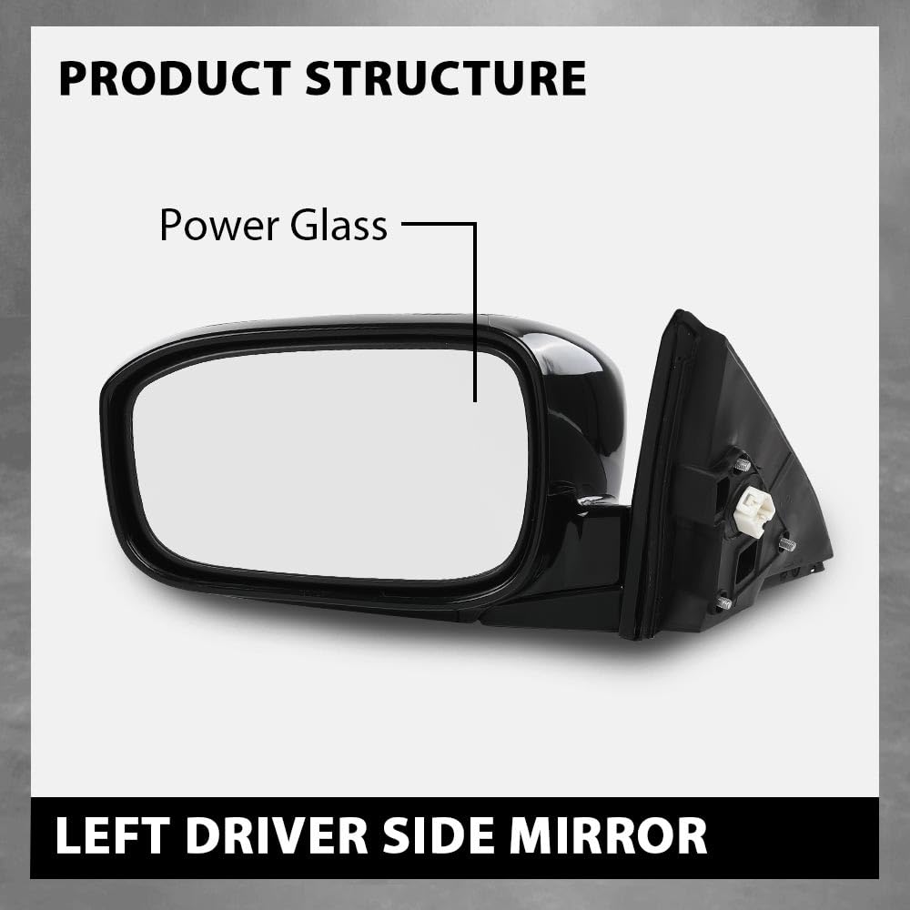 G-PLUS Power Mirror Left Driver Side Compatible with Honda Accord Sedan 4-Door 2003-2007 Manual Folding 3-Pin HO1320152 76250SDAA13ZA Glossy Black