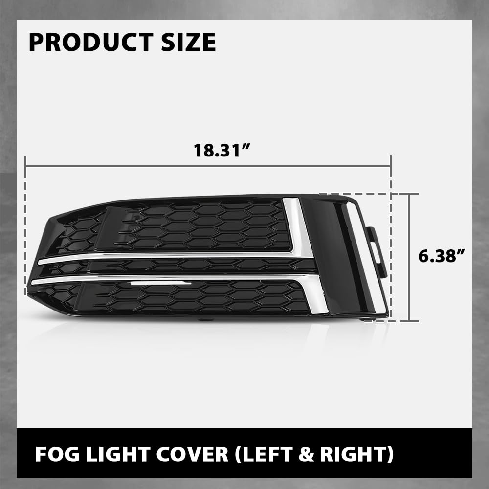 G-PLUS Pair Front Fog Light Cover Bumper Grille Bezel, Compatible with Audi S4 / A4 B9 S-LINE 2016-2018, LH Driver & RH Passenger 2PCS, 8W0807681F, 8W0807682F