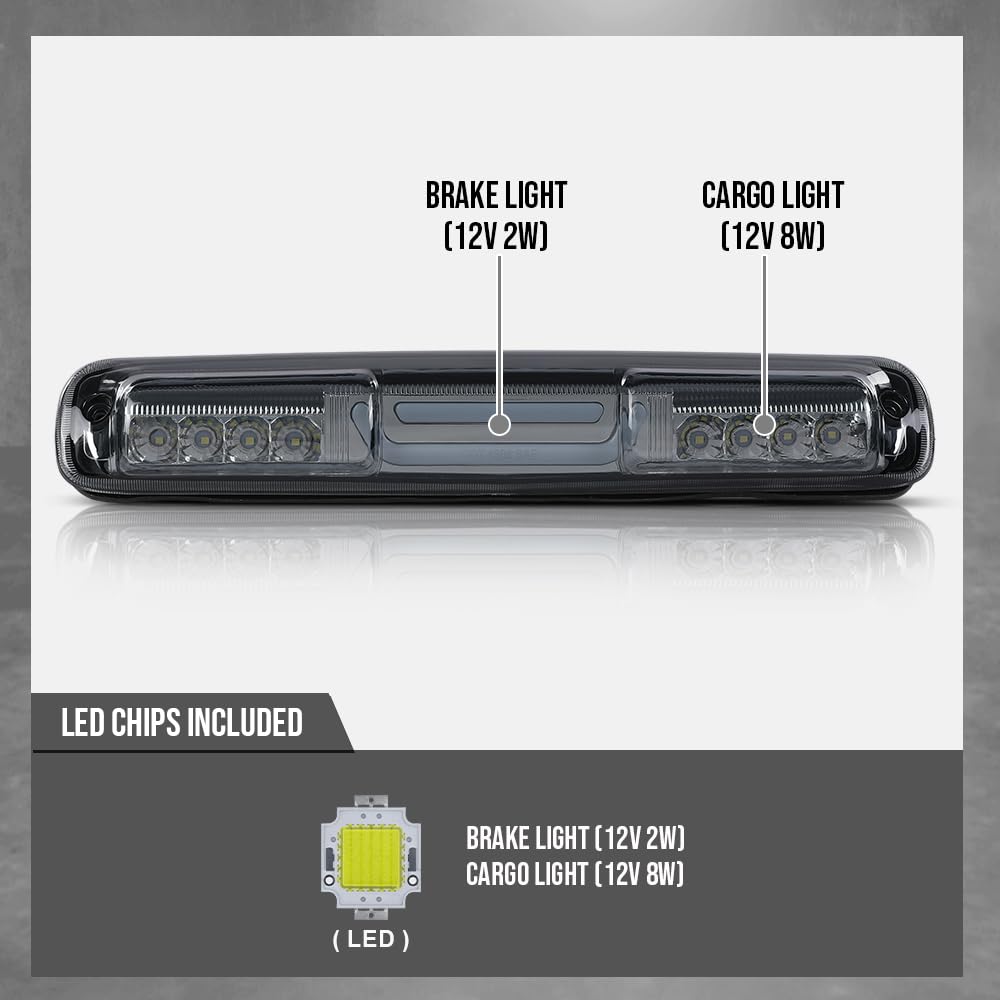 G-PLUS LED Third 3rd Brake Light Compatible with Chevy Silverado/GMC Sierra 1500 2500 3500 & HD Models 1999-2007 3rd High Mount Stop Lamp, Smoky Lens Clear Housing, 5978318 16525205
