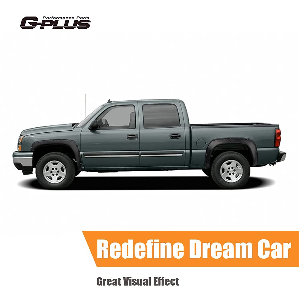 G-PLUS Fender Flares Textured Pocket Rivet Compatible with 99-06 Chevy Silverado GMC Sierra 1500 2500 3500 & HD (07 Classic models Only) Only Fit Fleetside 78.0" / 96.0" bed Wheel Flares