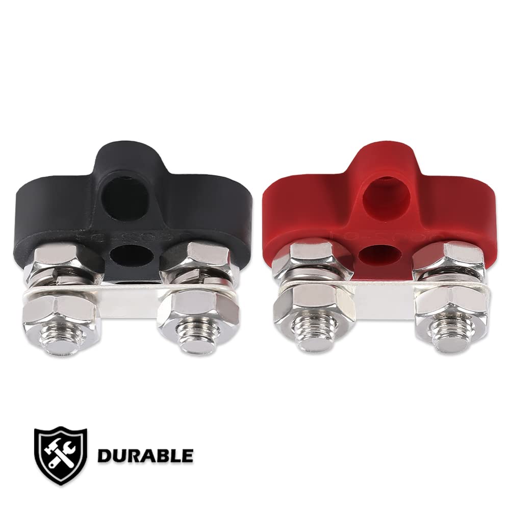 G-PLUS Red Black Junction Block Power Post Insulated Terminal Stud Battery 5/16" Ring 2Pcs Battery Post