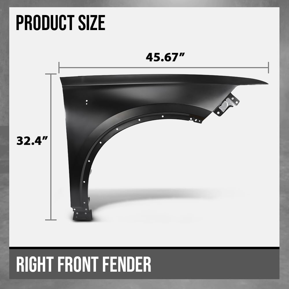 G-PLUS Fender Front Passenger Right Side Compatible with Cadillac XT6 (submodel: Premium Luxury, Sport) 2020-2024 84596460, GM1241423 Black