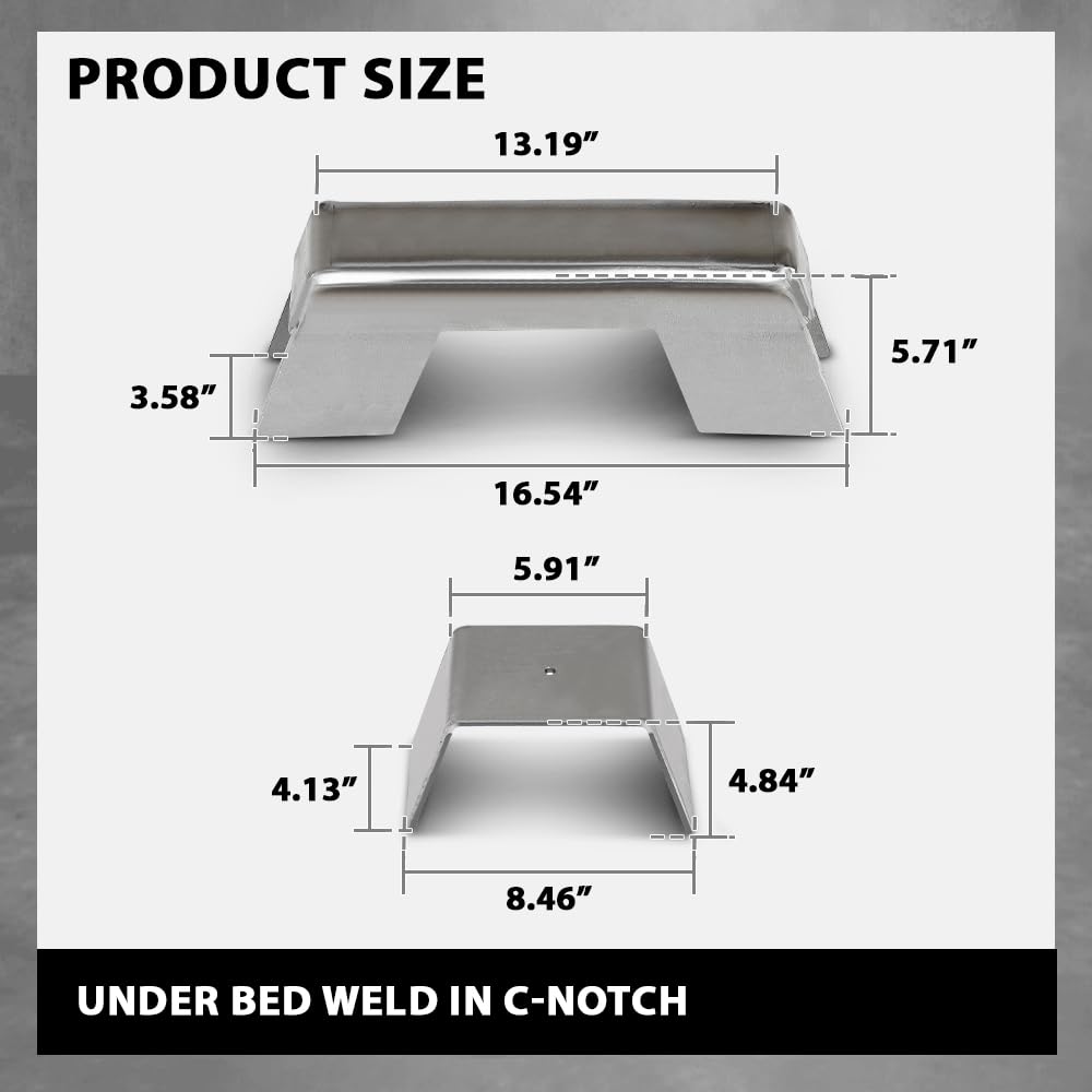 G-PLUS Under Bed Weld In C-Notch Compatible with Chevy Silverado 1500 2007-2018 GMC Sierra 1500 2007-2018 Silver
