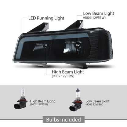 G-PLUS LED Headlights Assembly Front Headlamps Replacement Compatible with Chevy Express GMC Savana 1500 2003-2014, Fit Chevy Express GMC Savana 2500 3500 2003-2023 Smoke Lens Black Housing