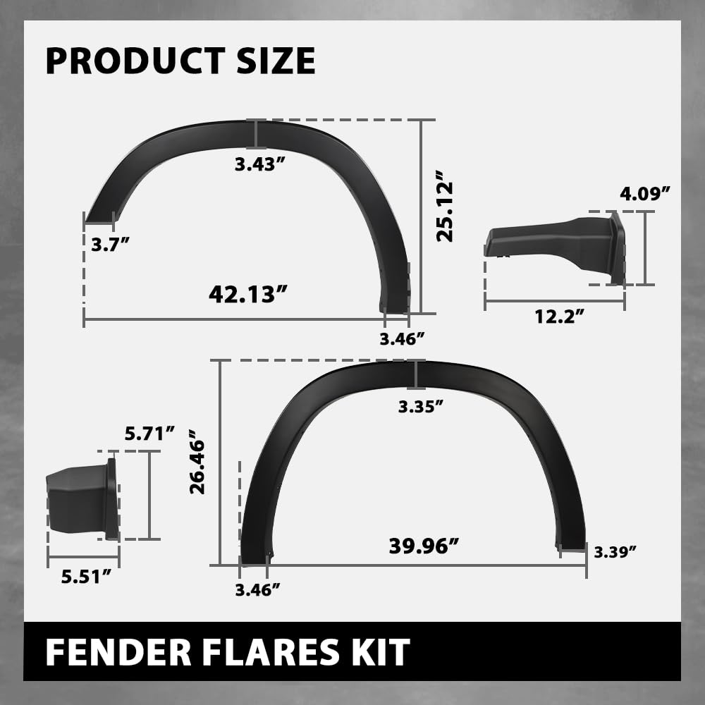 G-PLUS Fender Flares Compatible with Dodge Ram 1500 2019-2024, Not Fit 1500 Classic & Rebel & TRX Models 4PCS
