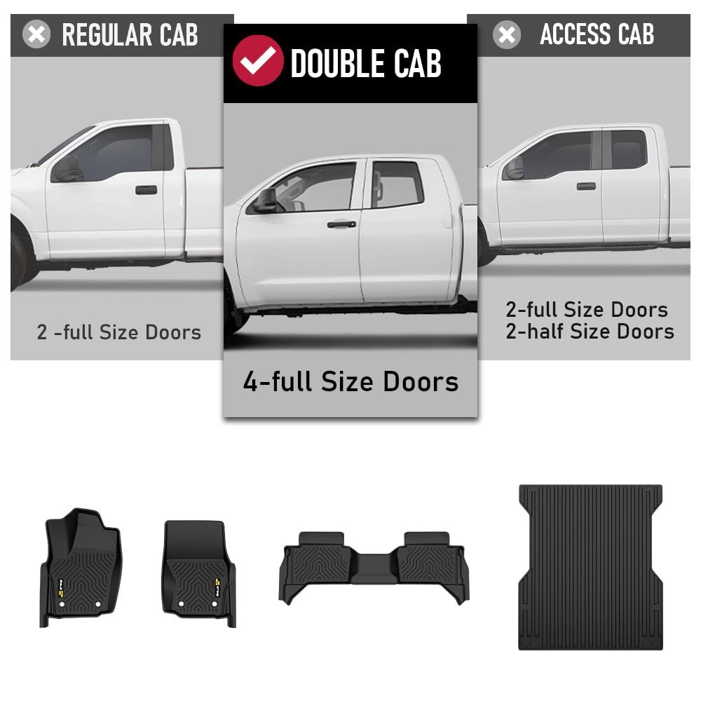 G-PLUS TPE Floor Mats Fit Toyota Tacoma Double Cab 2024-2025 1st & 2nd Row Truck Accessories Cargo Liners All Weather Protection 4PCS Alfombras para Carro