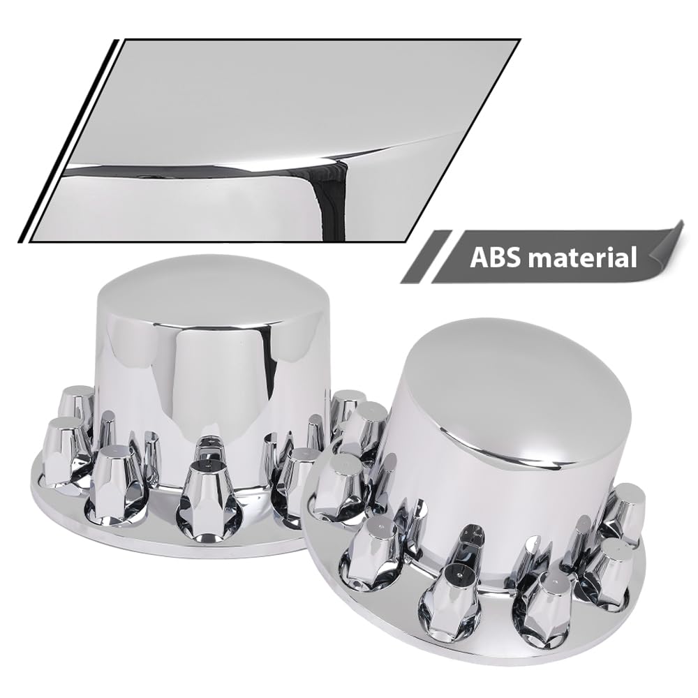G-PLUS Chrome Wheel Covers Rear Axle Hub Caps 4 PCS Compatible with Most of 10 Holes 22.5" & 24.5" Semi-Truck Wheels with 11.25" Bolt Circle Wheels with 33mm Thread-On Lug Nut Covers