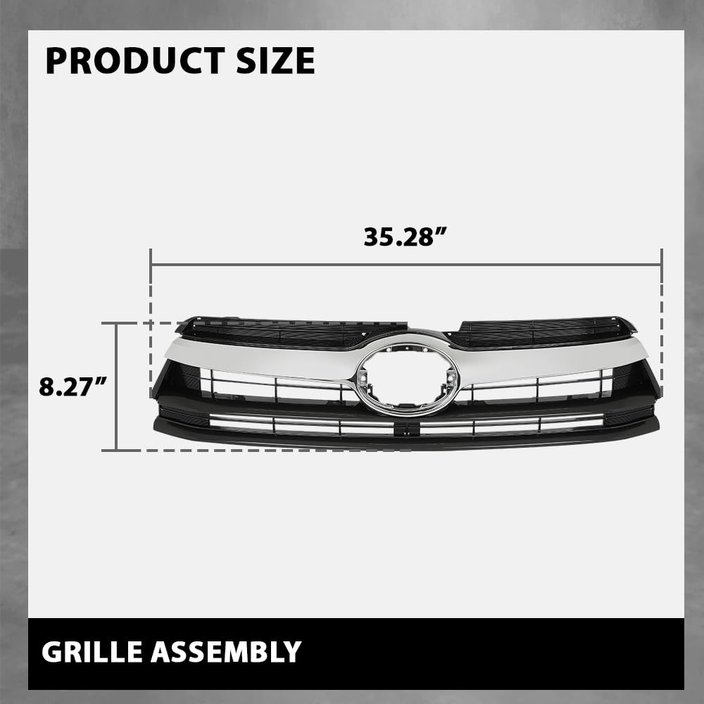 G-PLUS Grille Assembly Compatible with Toyota Highlander (submodel: Hybrid LE, Hybrid Limited, Hybrid XLE, LE, LE Plus, Limited, XLE) 2014-2016 Chrome Grill Insert Black 531010E170, TO1200371