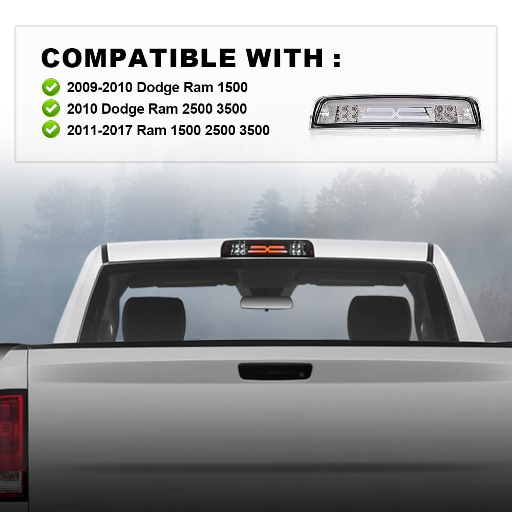G-PLUS 3D LED Bar Truck Third 3rd Tail X Brake Light Compatible With 2009-2010 Dodge Ram 1500 2011-2017 Ram 1500 2500 3500 55372082AE 55372082AF High Mount Stop light