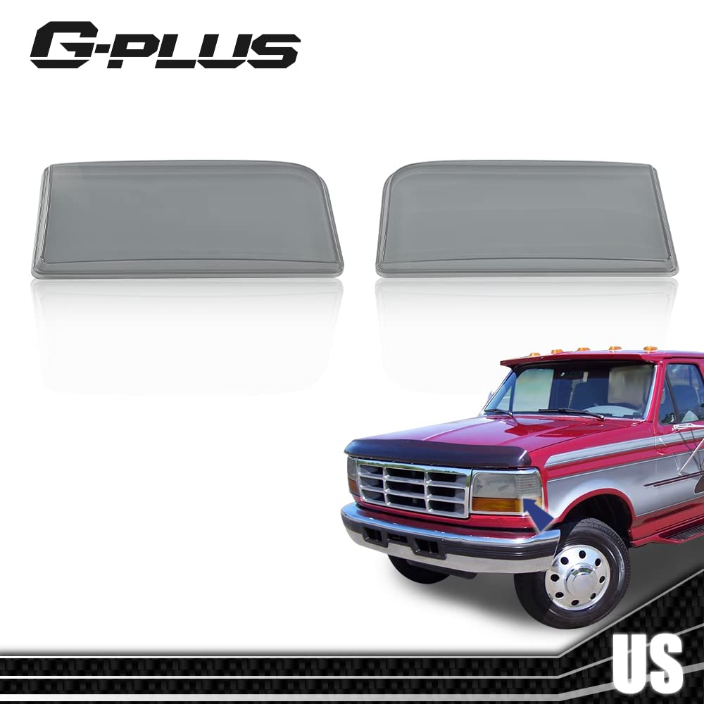 G-PLUS Headlights w/Corner Signal Bumper Lamps Compatible with 1992-1996 Ford F150 F250 F350 Bronco F2TZ13008A, F2TZ13008B