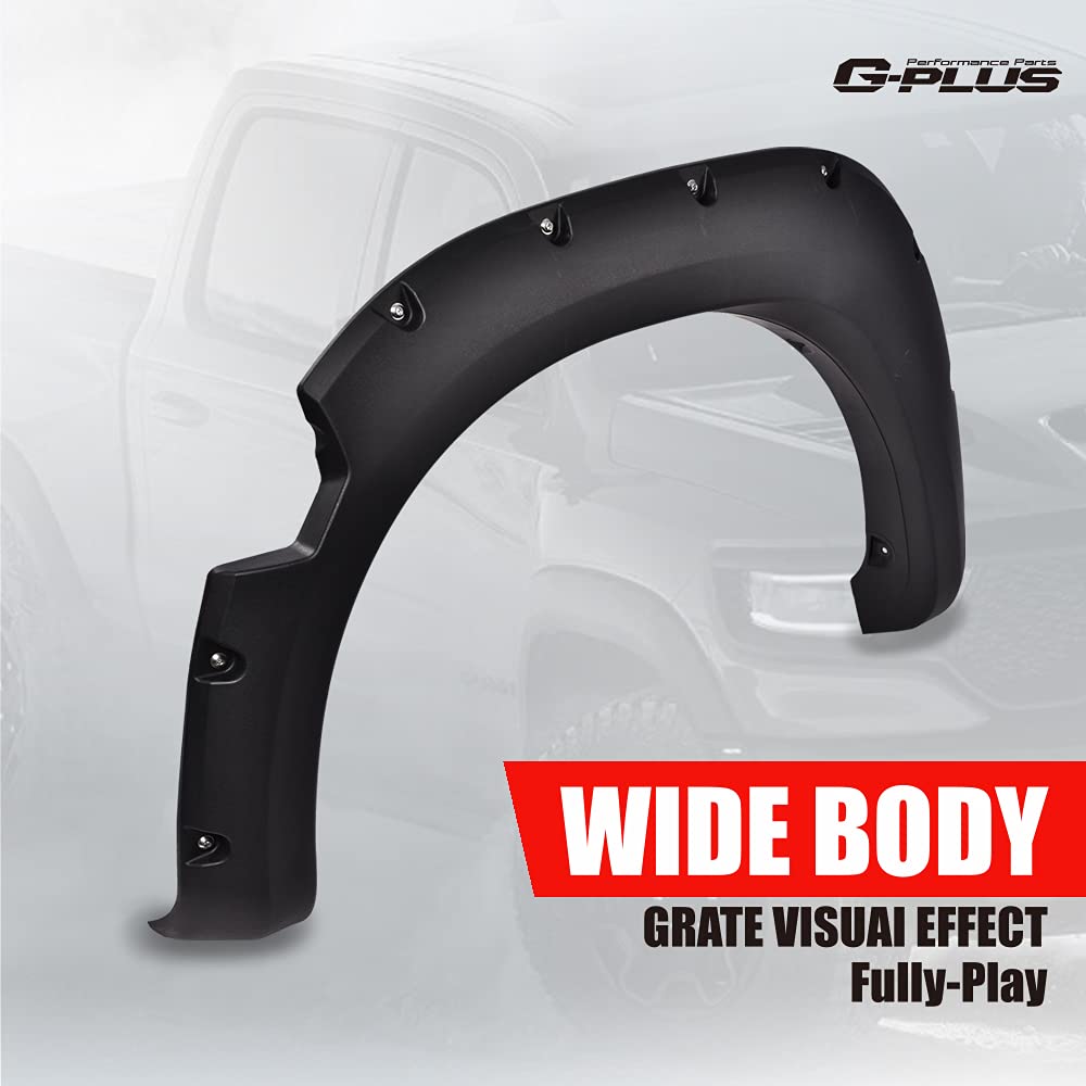 G-PLUS 4pcs Fender Flares Front & Rear Smooth, Compatible with Nissan Titan 2004-2015 Without Bedside Lockbox, Black Wheel Cover Protector, Pocket Rivet Bolt Style Vent Trim