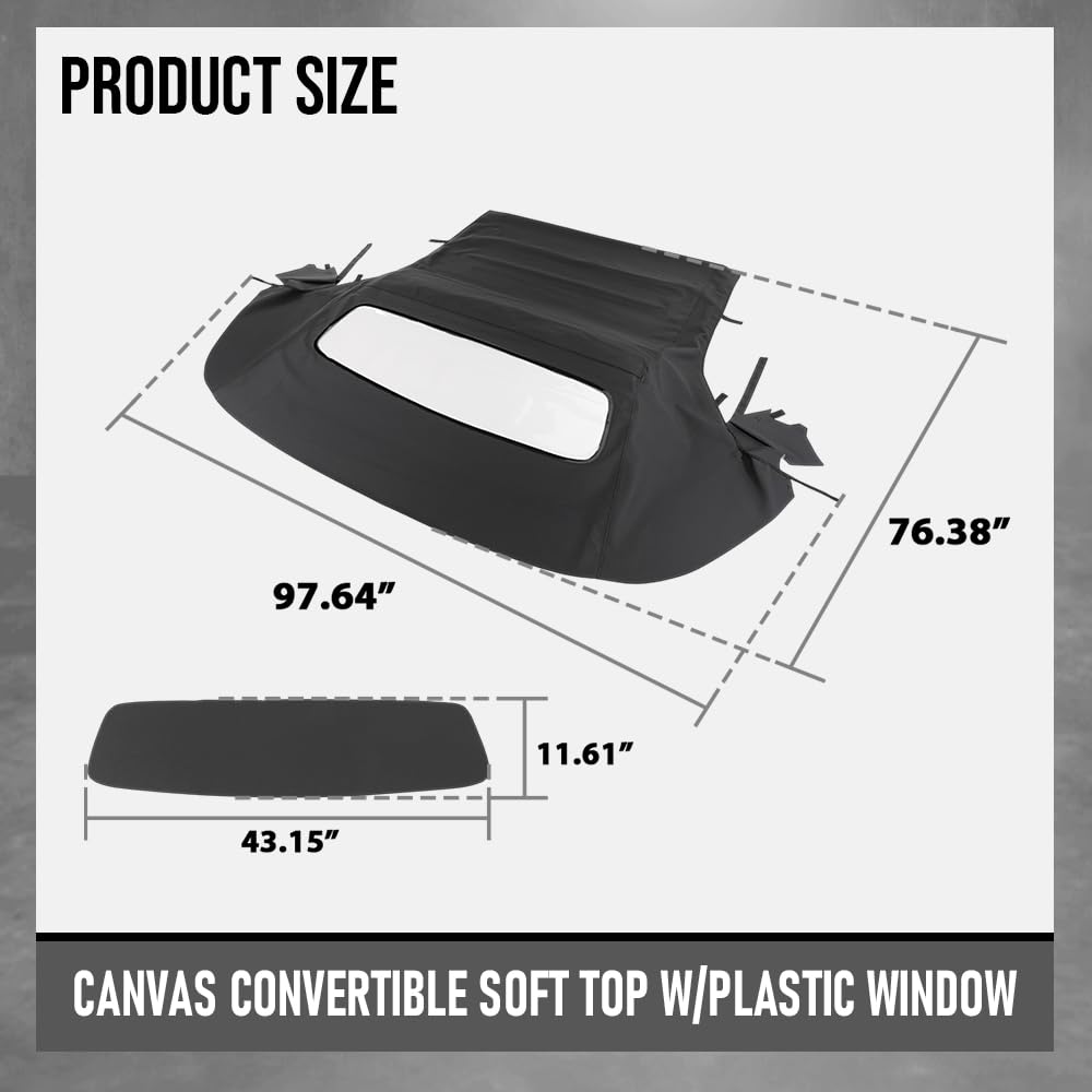 G-PLUS Canvas Convertible Soft Top w/Plastic Window Compatible with Ford Mustang 2005-2014 Black