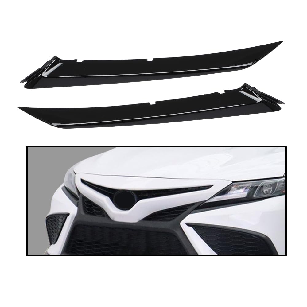 G-PLUS Front Grille Headlight Trim Molding Black Pair - Compatible with Toyota Camry Hybrid SE 2018-2021 / Camry SE Nightshade 2020 - 5271206100, 5271306100 Glossy Black