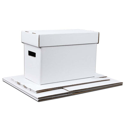 G-PLUS Comic Books Storage Boxes With Lids Short Holds 150-175 Stackable Durable Archive White Comic Book Storage