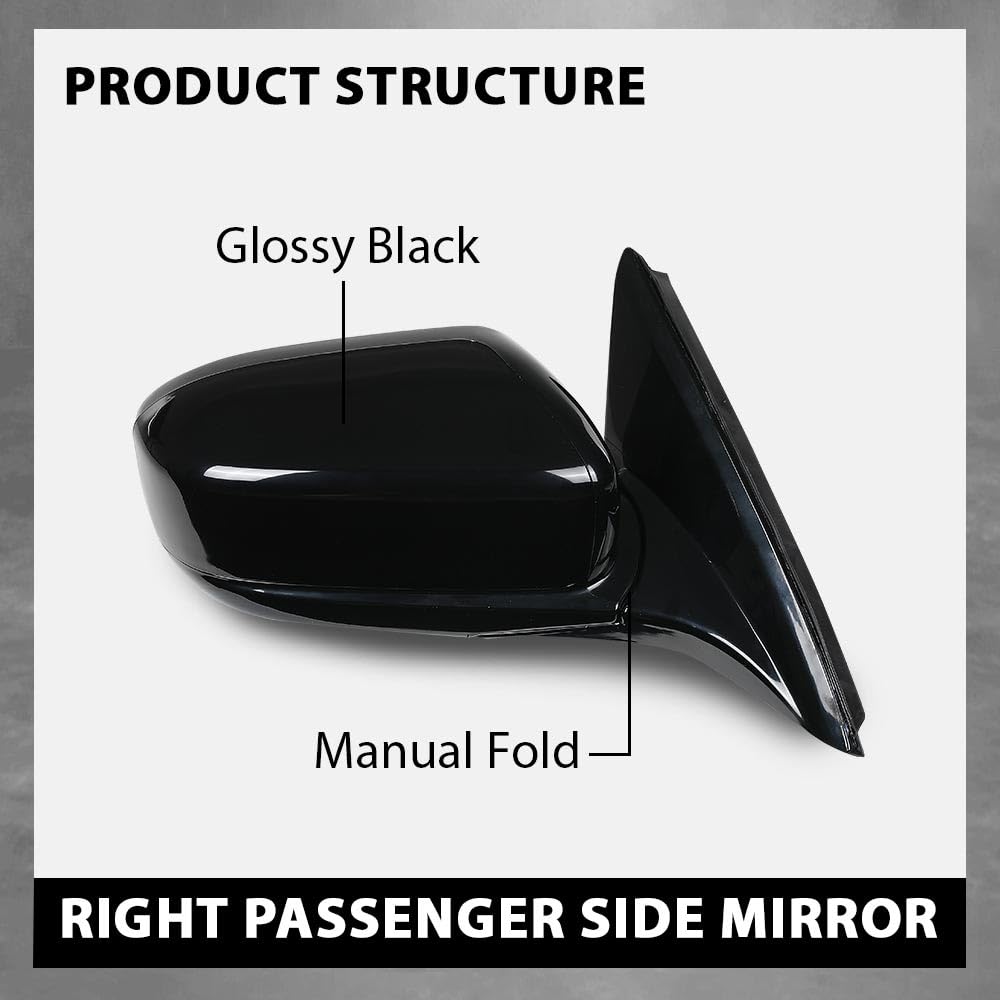 G-PLUS Power Mirror Right Passenger Side Compatible with Honda Accord 4-Door 2003-2007 Manual Folding 3-Pin HO1321152 76200SDAA13ZA Glossy Black