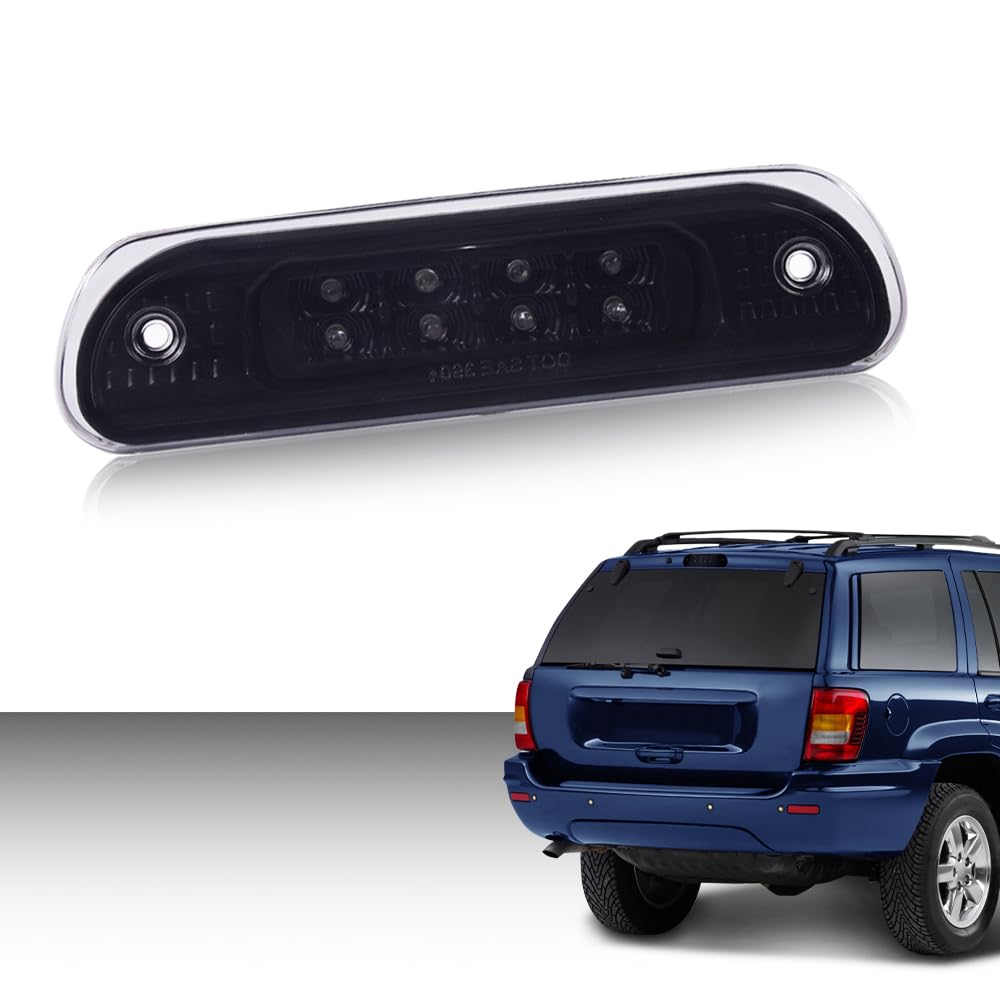 G-PLUS LED Third 3rd Brake Cargo Light Compatible With Jeep Grand Cherokee 1999-2004,Rear Roof Center High Mount Stop Tail Light Replacement Black Housing Smoky Lens