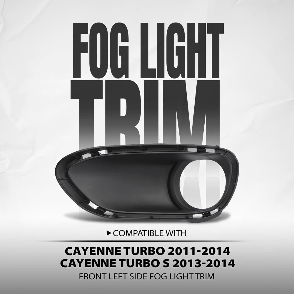 G-PLUS Fog Light Trim Driving Lamp Front Driver Left Side Hand Compatible with Porsche Cayenne Turbo 2011 2012 2013 2014, Fit Porsche Cayenne Turbo S 2013-2014 95850509300, PO1038105 Black