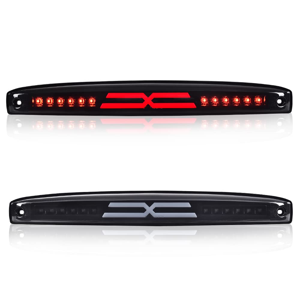 G-PLUS LED Rear Center Tailgate Lamp X Brake Light Compatible with 2003-2006 Dodge Ram 2500 3500 Led Tailgate Light Bar Replacement High Mounted Brake Light 05086509AA Smoky Lens Black Housing