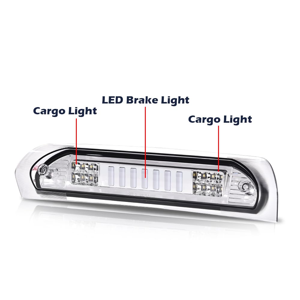 G-PLUS LED Third Brake Light Compatible With 2002-08 Dodge RAM 1500/2003-09 Dodge RAM 2500 3500,5072594AB, 5072594AD, 5072594AC 3RD LED Bar Brake/Cargo Lamp,Type I (Chrome Housing Clear Lens)