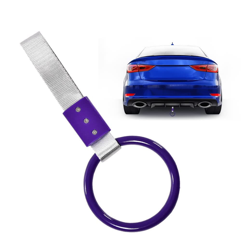 G-PLUS JDM Tsurikawa Ring Round Subway Train Bus Car Handle Hand Straps Drift Charm, Rear Bumper Warning Ring (Purple)
