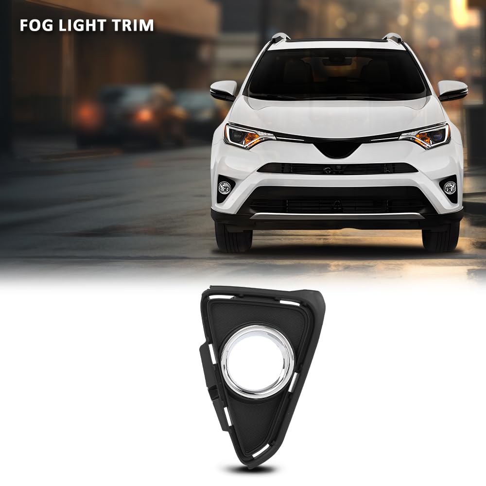 G-PLUS Fog Light Bezel Lamp Trim w/Chrome Right Passenger Compatible with Toyota RAV4 2016-2018 520300R030