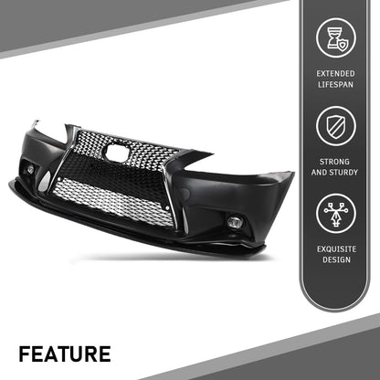 G-PLUS Black Lexus IS Front Bumper Kit + Lip + Plate (2006-2013 LX IS IS250 IS350 & 14+ F-Sport)