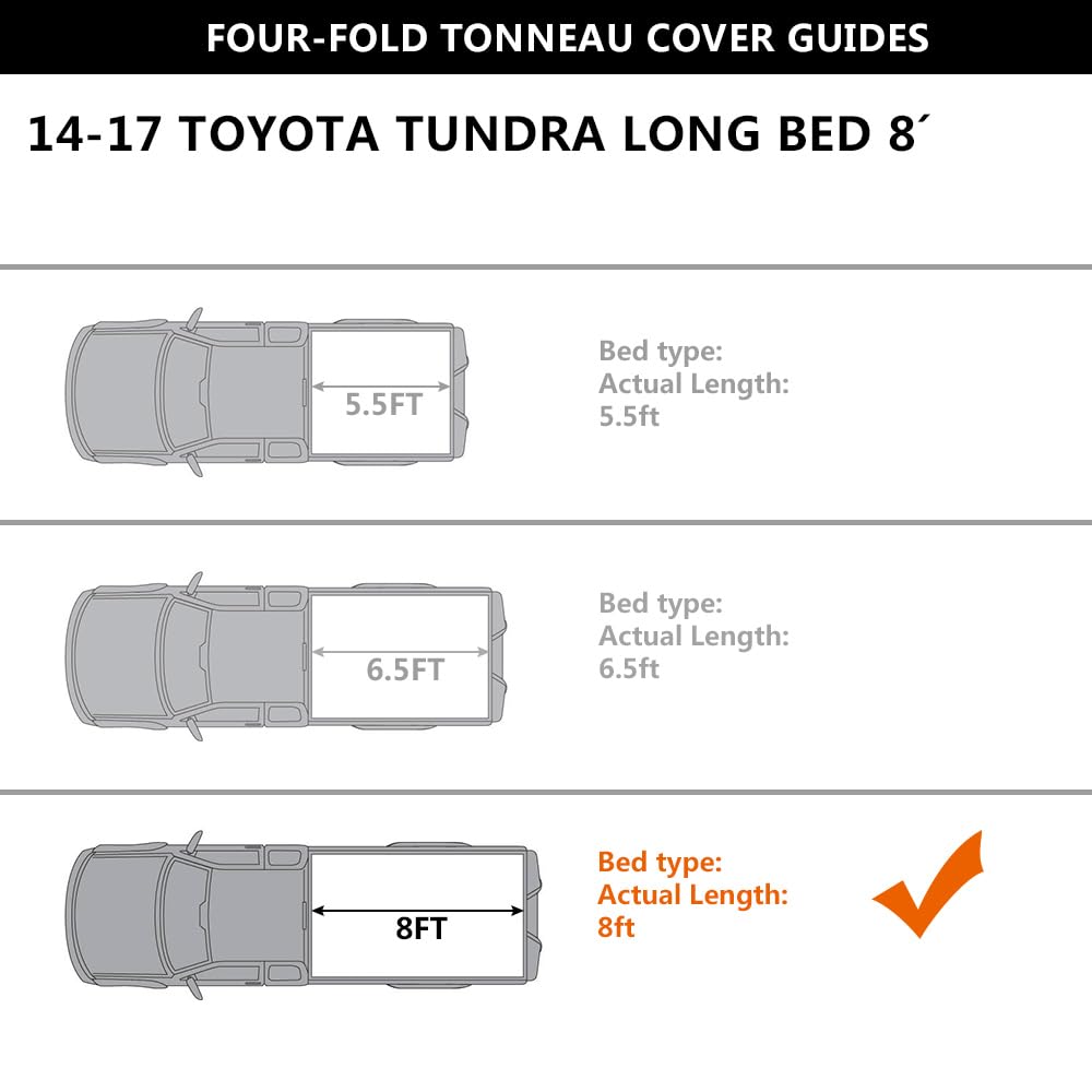 G-PLUS Soft Quad Fold Truck Bed Tonneau Cover Compatible with Toyota Tundra 2014-2019 8' Extra Long Bed