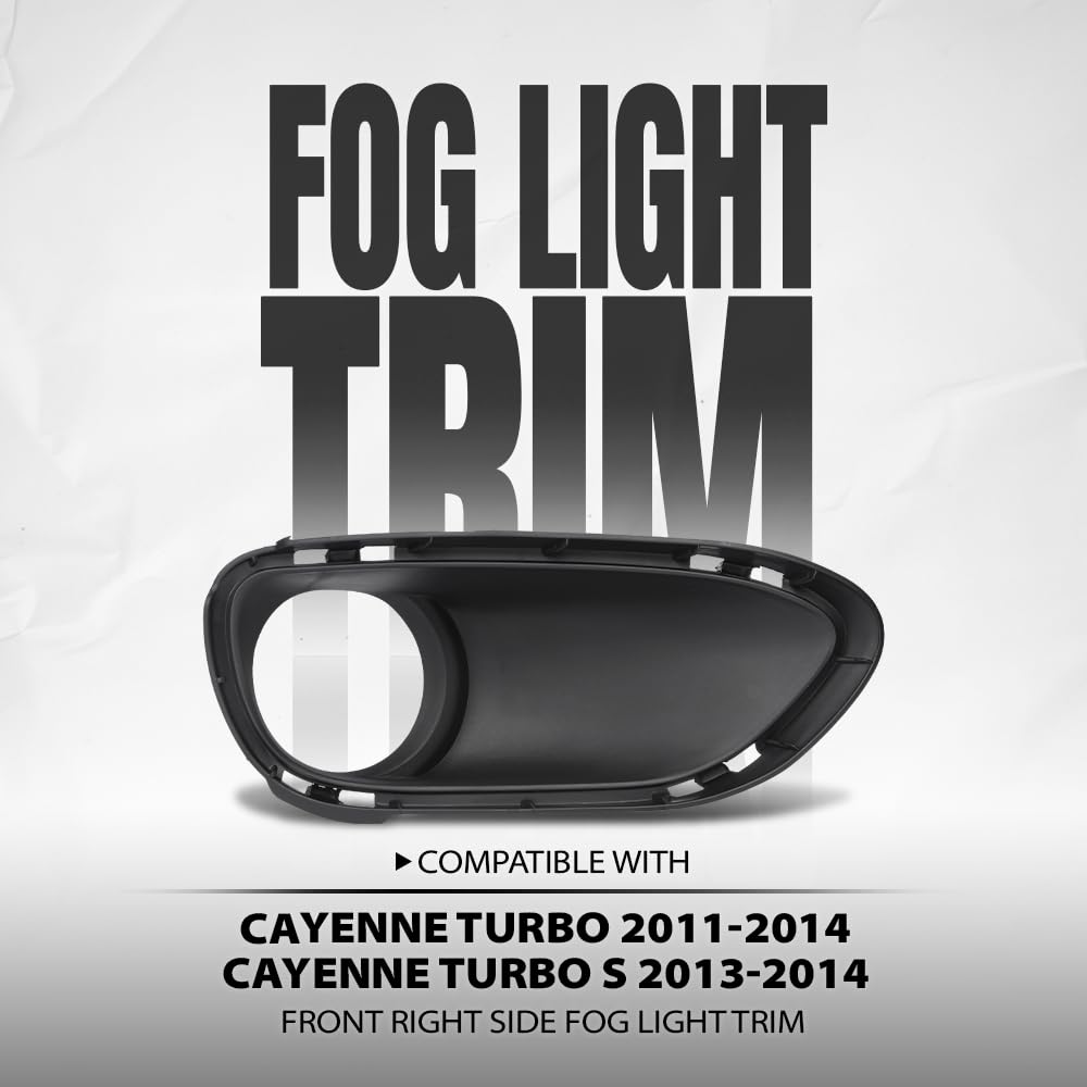 G-PLUS Fog Light Trim Driving Lamp Front Passenger Right Side Hand Compatible with Porsche Cayenne Turbo 2011 2012 2013 2014, Fit Porsche Cayenne Turbo S 2013-2014 95850509400, PO1039105 Black