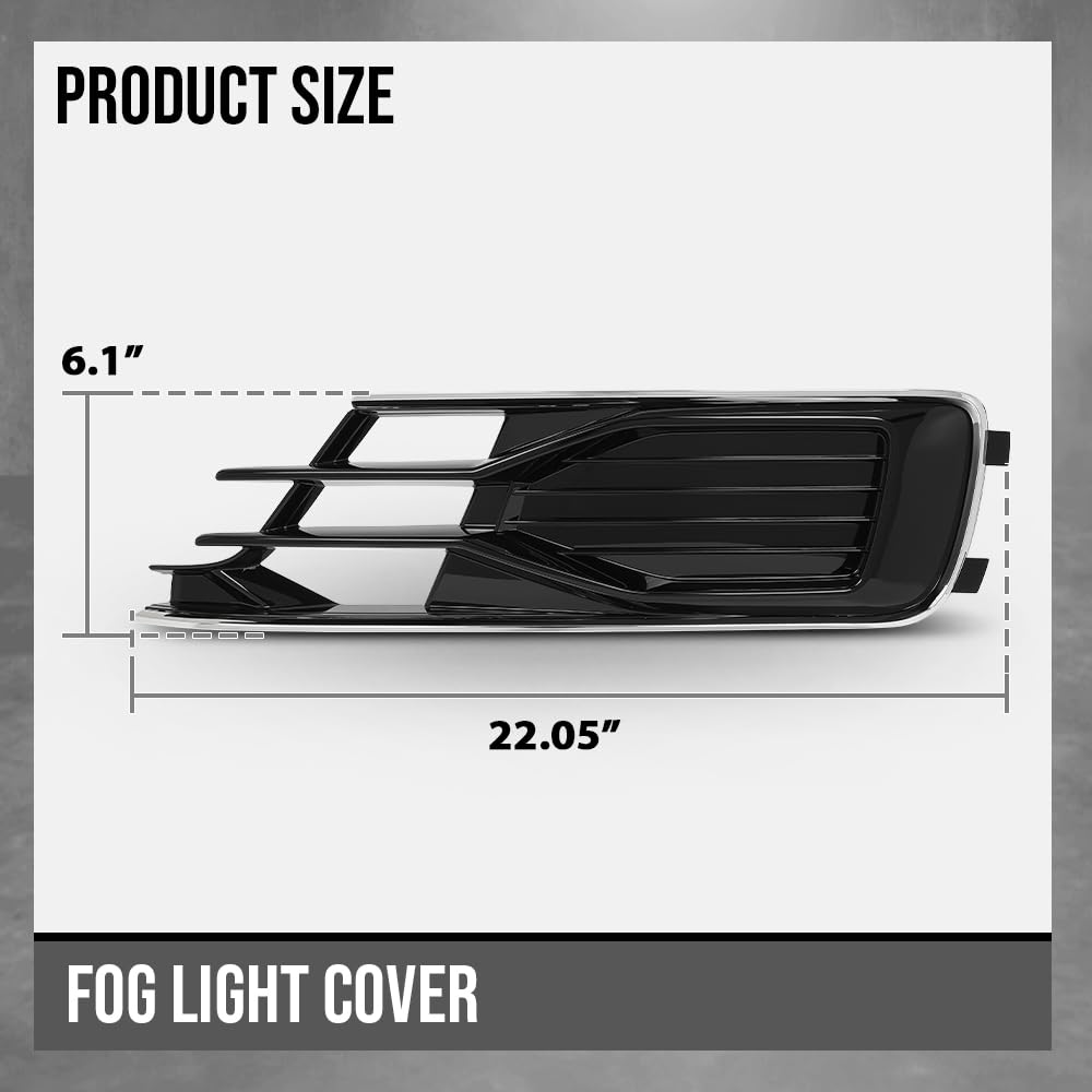 G-PLUS Front Bumper Foglight Cover Grill Compatible with Audi A6 C7 2014-2018, Not Fit S-Line Model 1028143, 4G0807647 Chrome Black