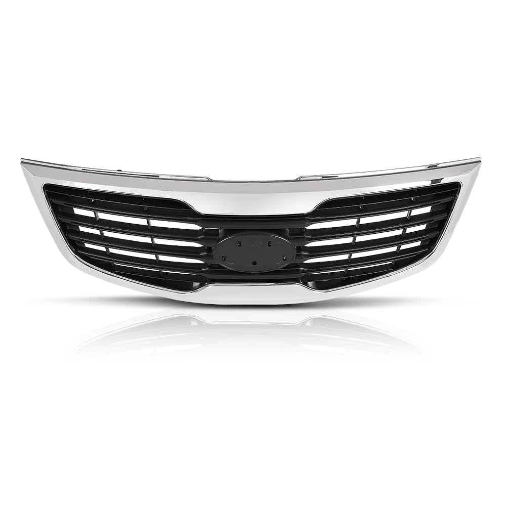 G-PLUS Front Bumper Grille with Chrome Molding Plastic Compatible with Kia Sportage 2011-2012 863503W000, KI1200147 Grill
