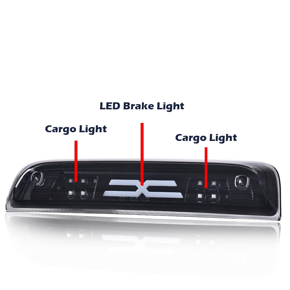 G-PLUS LED 3rd Brake Light Compatible with Chevy Silverado 2014-2020/Fit GMC Sierra 2014-2020 X Type Led Bar High Mount Stop Light Rear Tail Cargo Lamps Black Smoke Lens Black Housing