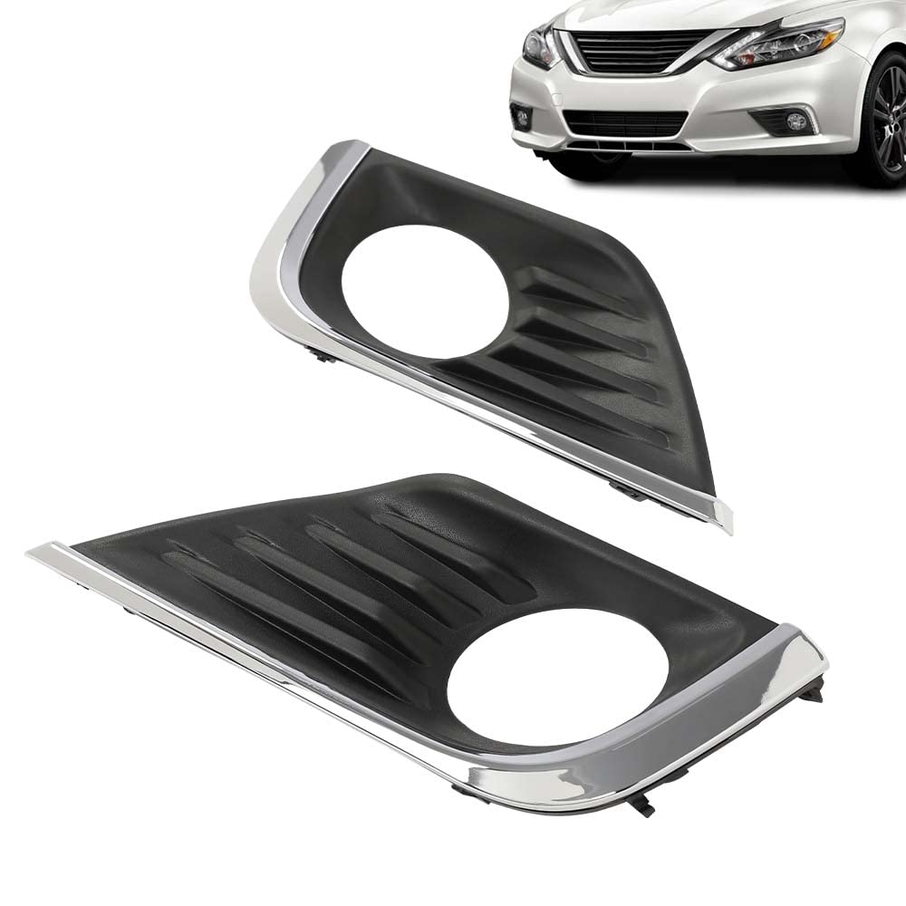 G-PLUS Pair Front Bumper Fog Light Lamp Bezel Covers w/Chrome Trim Compatible with 2016 2017 2018 Nissan Altima 62256-9HS0B+62257-9HS0B NI1038141+NI1039141
